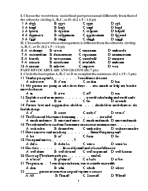 Đề thi môn Tiếng Anh Lớp 9 (Có đáp án)